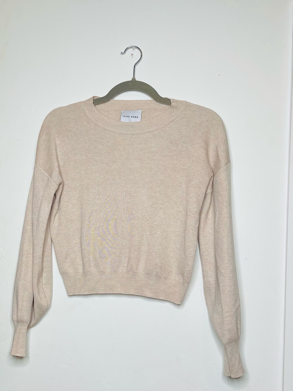 Pink Rose Beige Cropped Sweater, XS